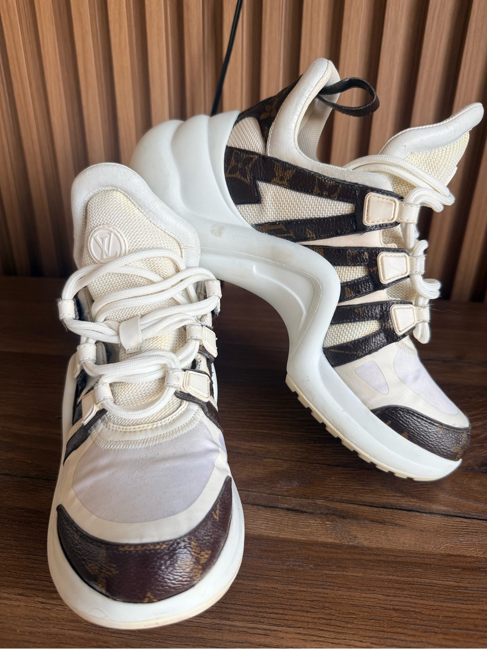 Louis Vuitton Cream and Brown Monogram Archlight-Style Sneakers